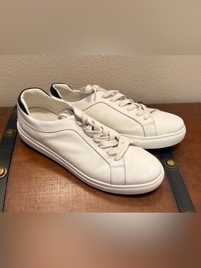 M.Gemi White Leather Low-Top Athletic Sneakers with Black Heel Accent